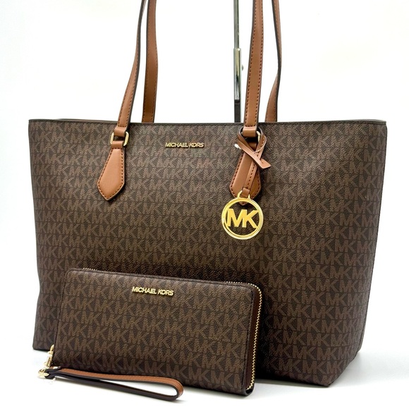 Michael Kors Sheila Large Logo Tote Bag & Matching Continental Wallet Brown